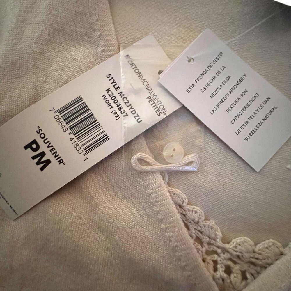 NWT Norton McNaughton Ivory Cardigan Silk Crochet Trim Lace Front Panel PM - Picture 7 of 11